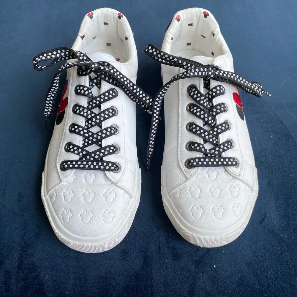 Disney White Sneakers with Black Polka Dot Laces and Red Accents